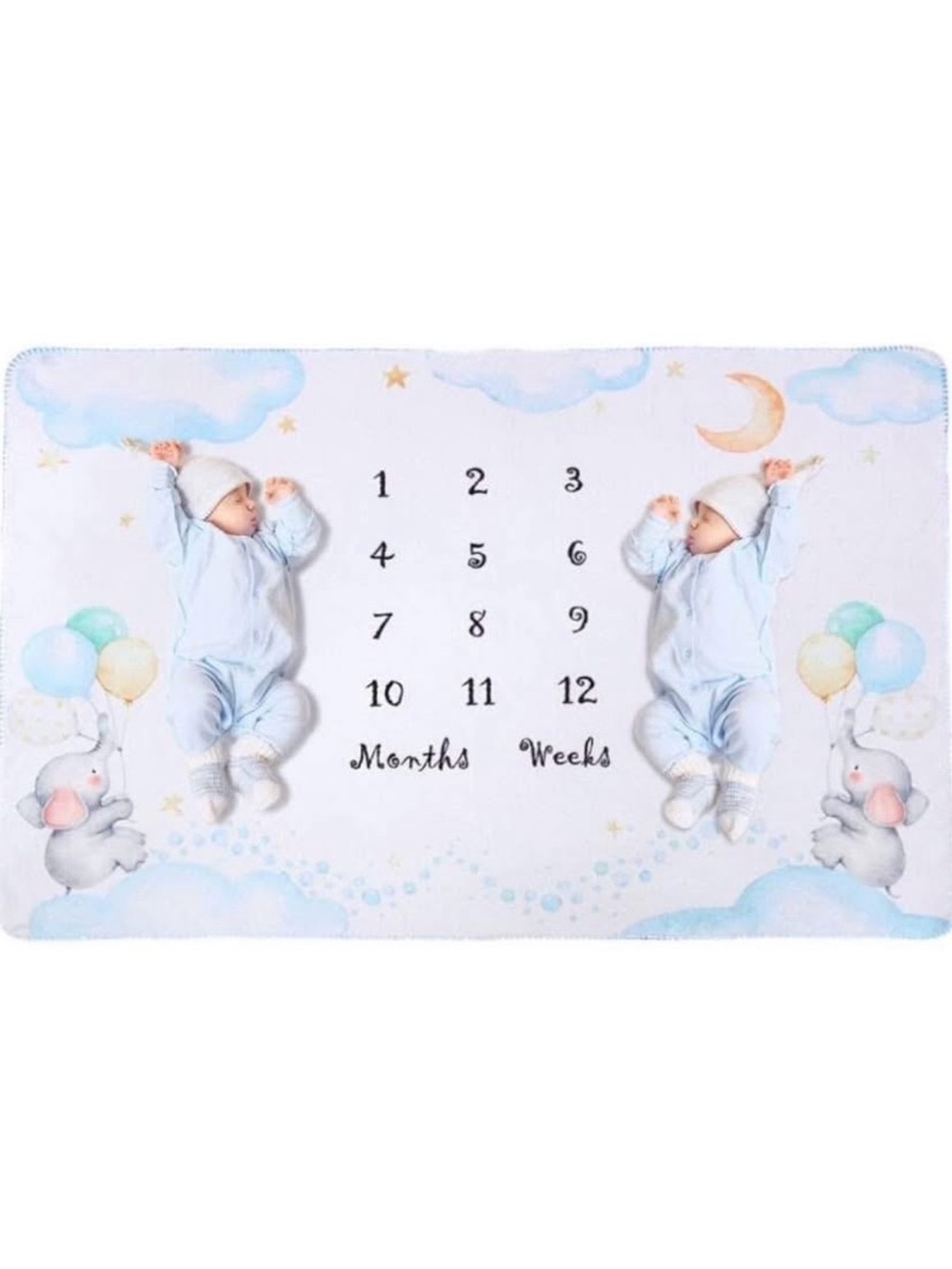 Monthly Milestone Twin Baby Blanket Elephants